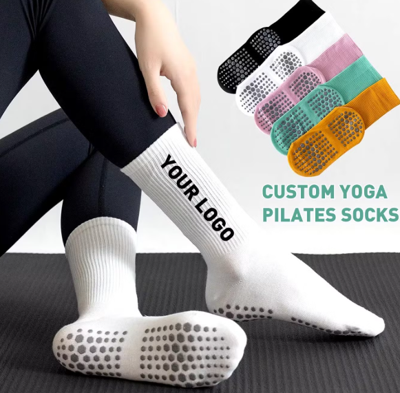 Custom-Design-Anti-Slip-Women-Sport-Pilates-Socks Logo baskılı Özel Yoga ve Pilates çorabı
